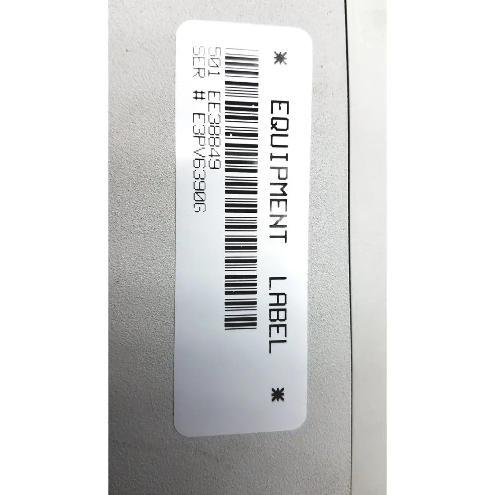 White rectangular equipment label with black text and barcode for ge prn 50-m medical equipment accessory thermal printer