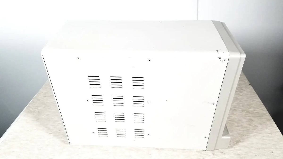 White rectangular GE tram-rac 4a module rack with side ventilation slits designed for reuse medical applications