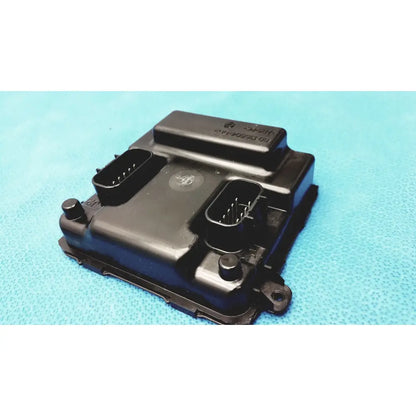 Black plastic engine control unit with two rectangular connector ports and stamped label for gem driver display reuse medical
