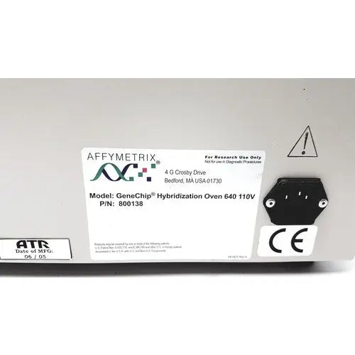 Affymetrix genechip hybridization oven 640 in white with black power plug and ce marking for precise genechip hybridization