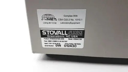 Gray metal genechip hybridization oven 640 by stovall life science corporation with compliance sticker and model number