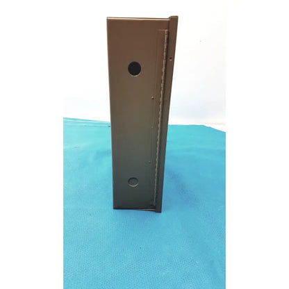 A sleek matte bronze general purpose medium steel nema 1 enclosure with vertical hinge and two mounting holes