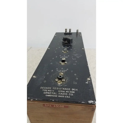 Black general radio 602-n decade resistance box in metal casing used for precise resistance measurement