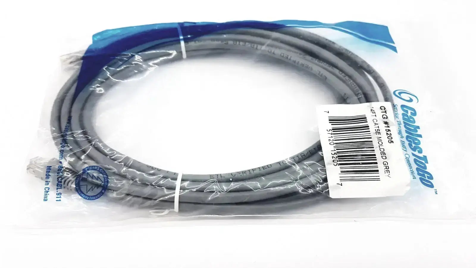 Cabletogo Genuine Cables ToGo Network Cables 14' CAT5E Molded Grey RJ-45 M CTG #15205 Network Cable, second-hand product photo 10