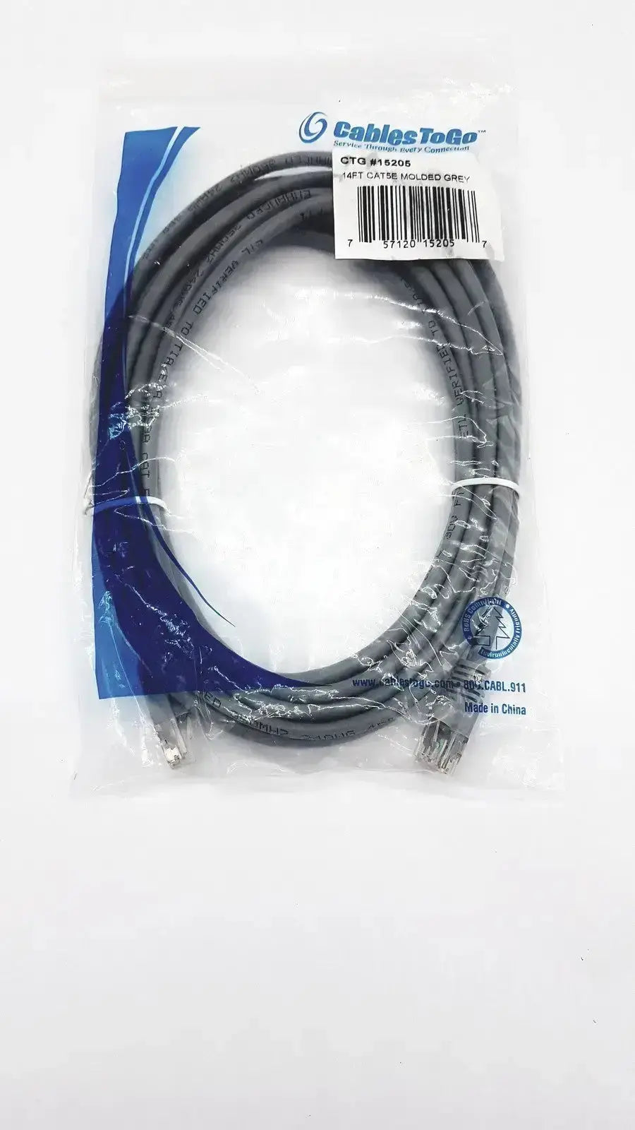 Cabletogo Genuine Cables ToGo Network Cables 14' CAT5E Molded Grey RJ-45 M CTG #15205 Network Cable, second-hand product photo 1