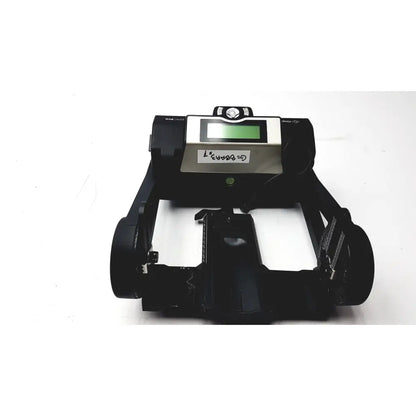 Black gigapan epic pro robotic motorized panohead with silver digital display and green screen for dslr cameras