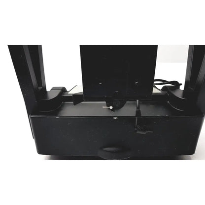 Black plastic 3d printer bed with small white component for gigapan epic pro robotic motorized panohead mount
