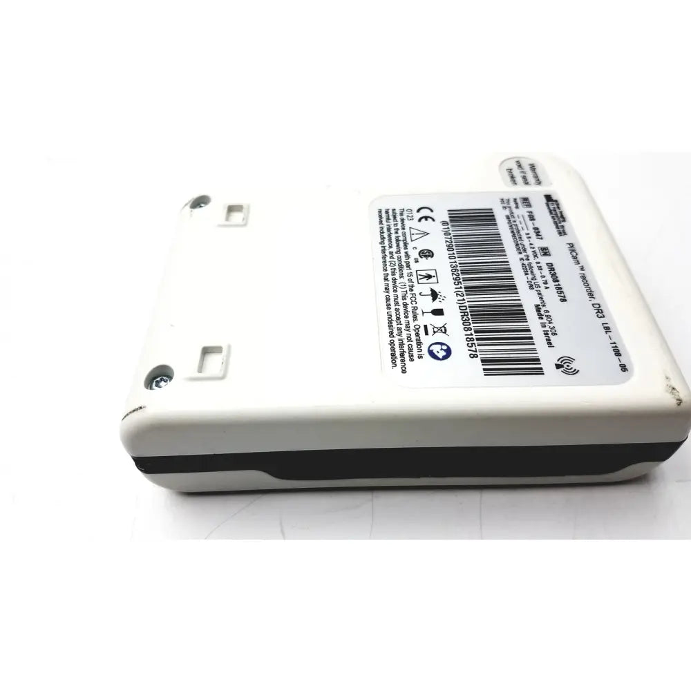 White and black plastic Given Imaging FGS-0347 pillcam recorder data dr3 device back with precise label and barcode sticker