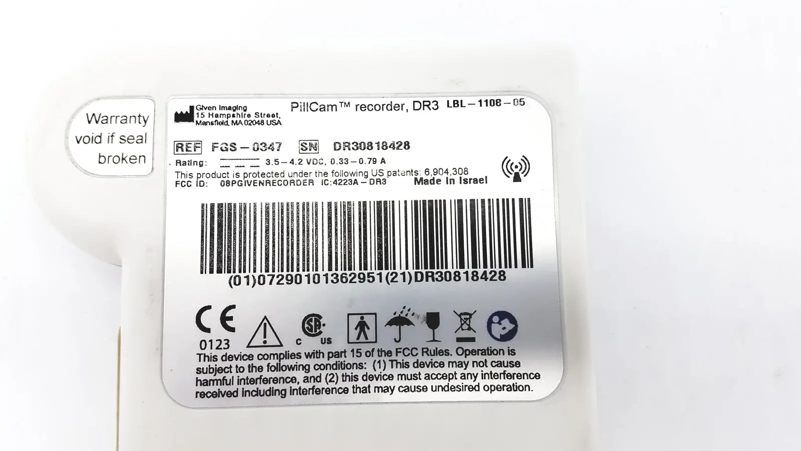GIVEN IMAGING FGS-0347 PillCam Recorder DR3 LBL-1108-05 - SN DR30818428 Capsule Endoscopy Recorder, second-hand product photo 12