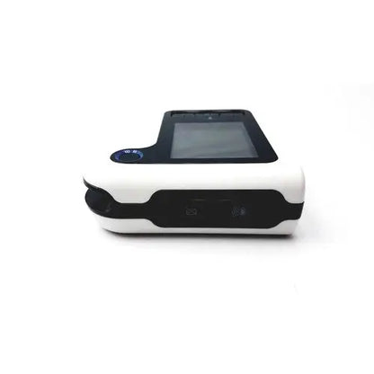White and black fgs-0347 pillcam recorder with touchscreen display and circular blue button for medical imaging use