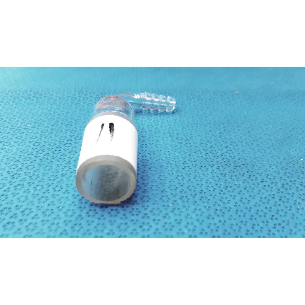 White glass adapter tube with transparent cap and clear plastic connector for 24/40 cone to rubber tubing reuse medical use