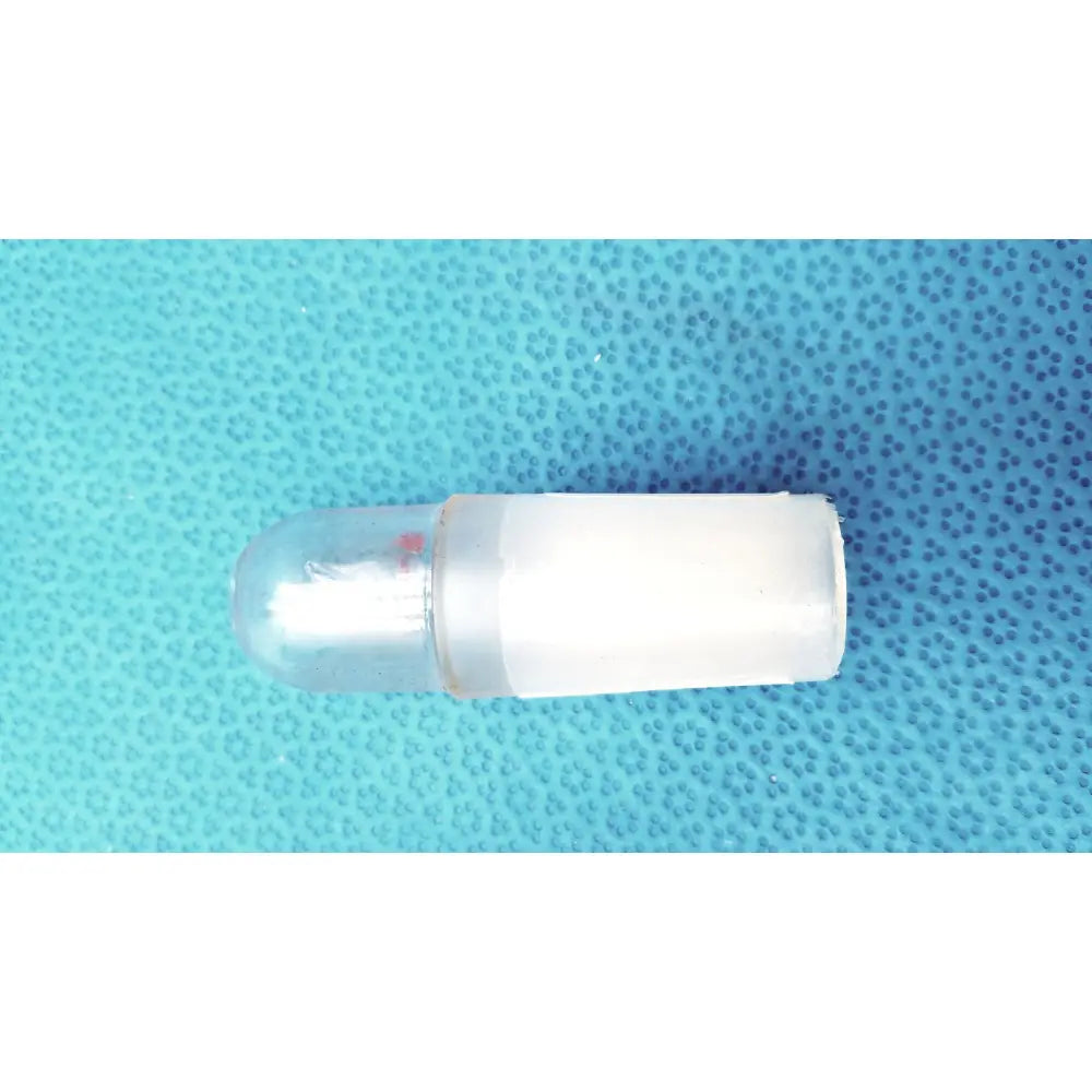 Clear plastic led light bulb with translucent dome and white base compatible with glass flask stoppers ground glass lab use