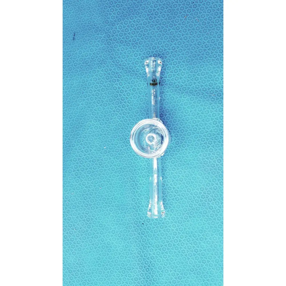 Clear glass lab adapter with circular bowl and tapered stem made of borosilicate for chemistry use