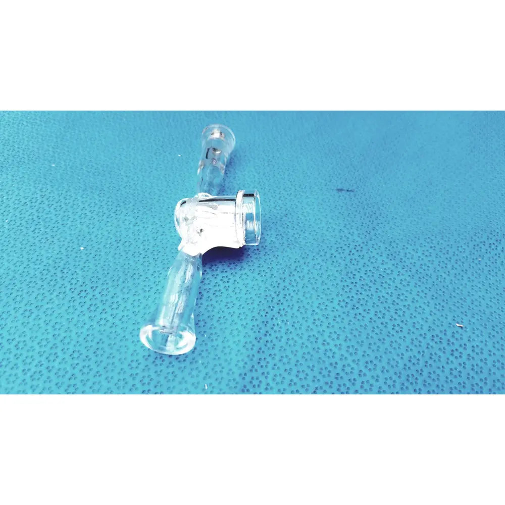 Clear glass lab stopcock adapter with white plastic joint and transparent tubing borosilicate control valve 24/40 joint