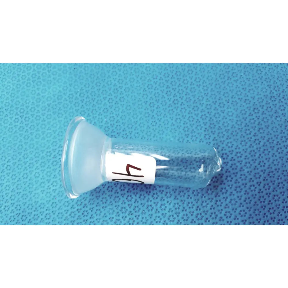 Clear glass lower vessel 40ml with white label marked 40 for lab glassware used in sublimation processes