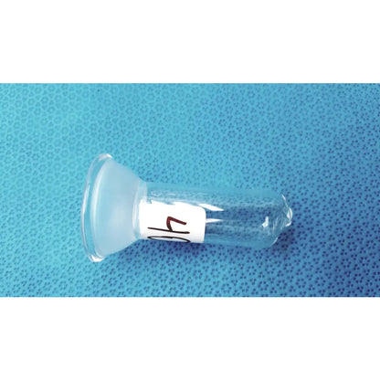 Clear glass lower vessel 40ml with white label marked 40 for lab glassware used in sublimation processes