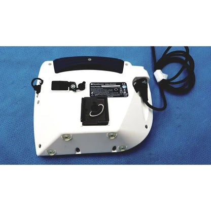 White plastic glidescope video monitor an162878 with black handle and attached power cord for medical use