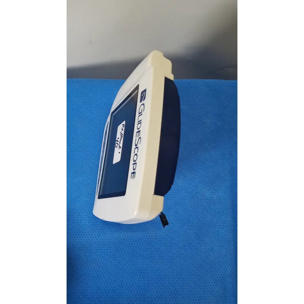 White and black glidescope video monitor with rectangular screen and ergonomic design for reuse medical applications