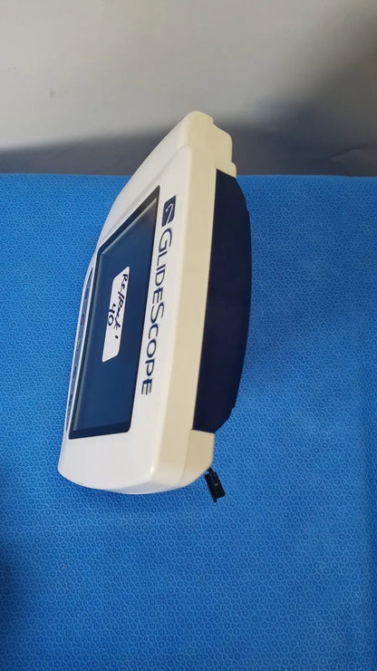 White and black glidescope video monitor with rectangular screen and ergonomic design for reuse medical applications