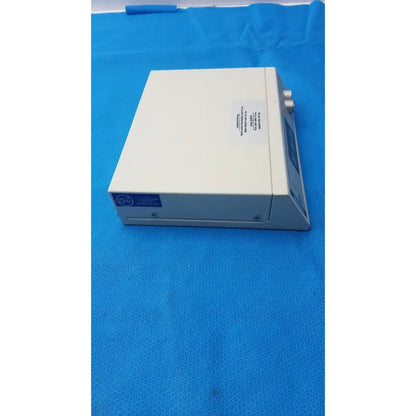 Off-white rectangular medical device globalmed jedmed xe30-eco with blue label and white text sticker on the side