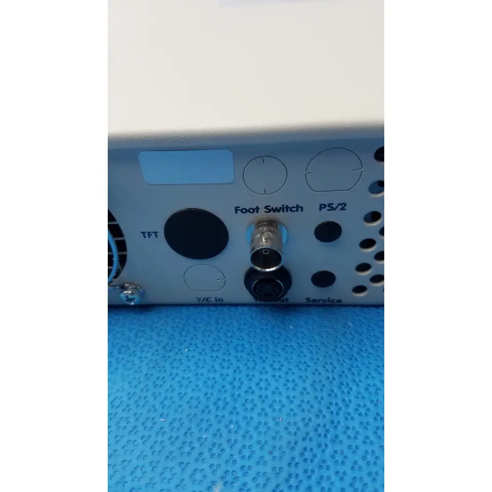White electronic device rear panel with labeled ports foot switch ps2 tft for globalmed jedmed xe30-eco product