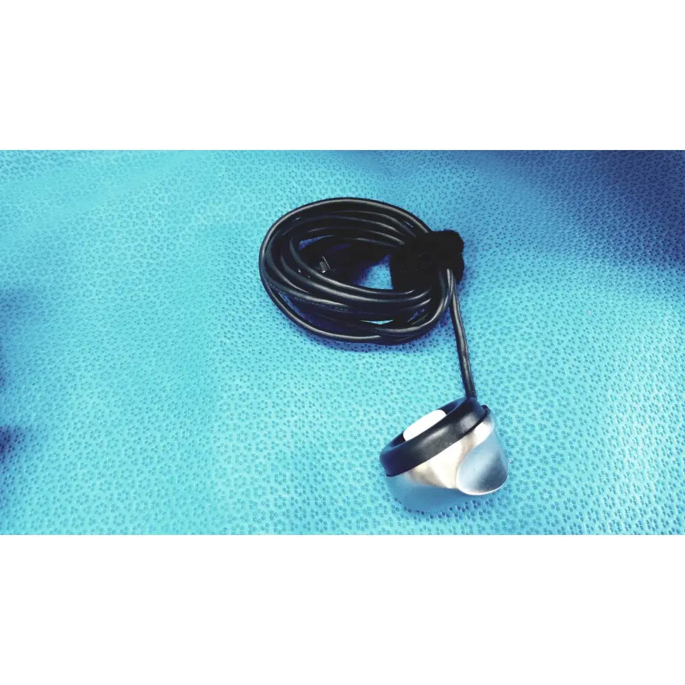 Black coiled cable with a silver and black sensor head from globalmed telemedicine kit riester otoscope ophthalmoscope set