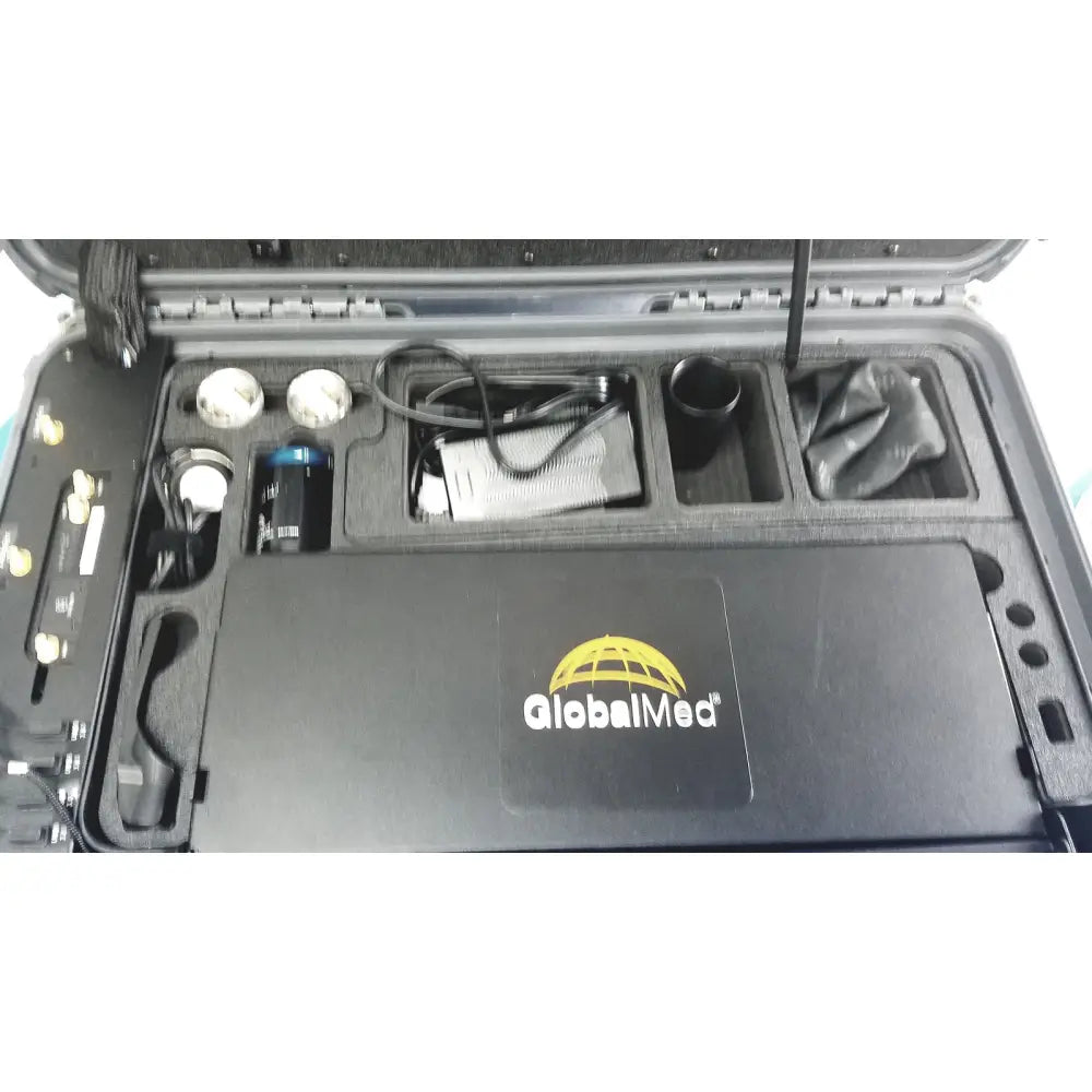 Black globalmed telemedicine kit riester case containing ri-scope l otoscope ophthalmoscope and schick tools