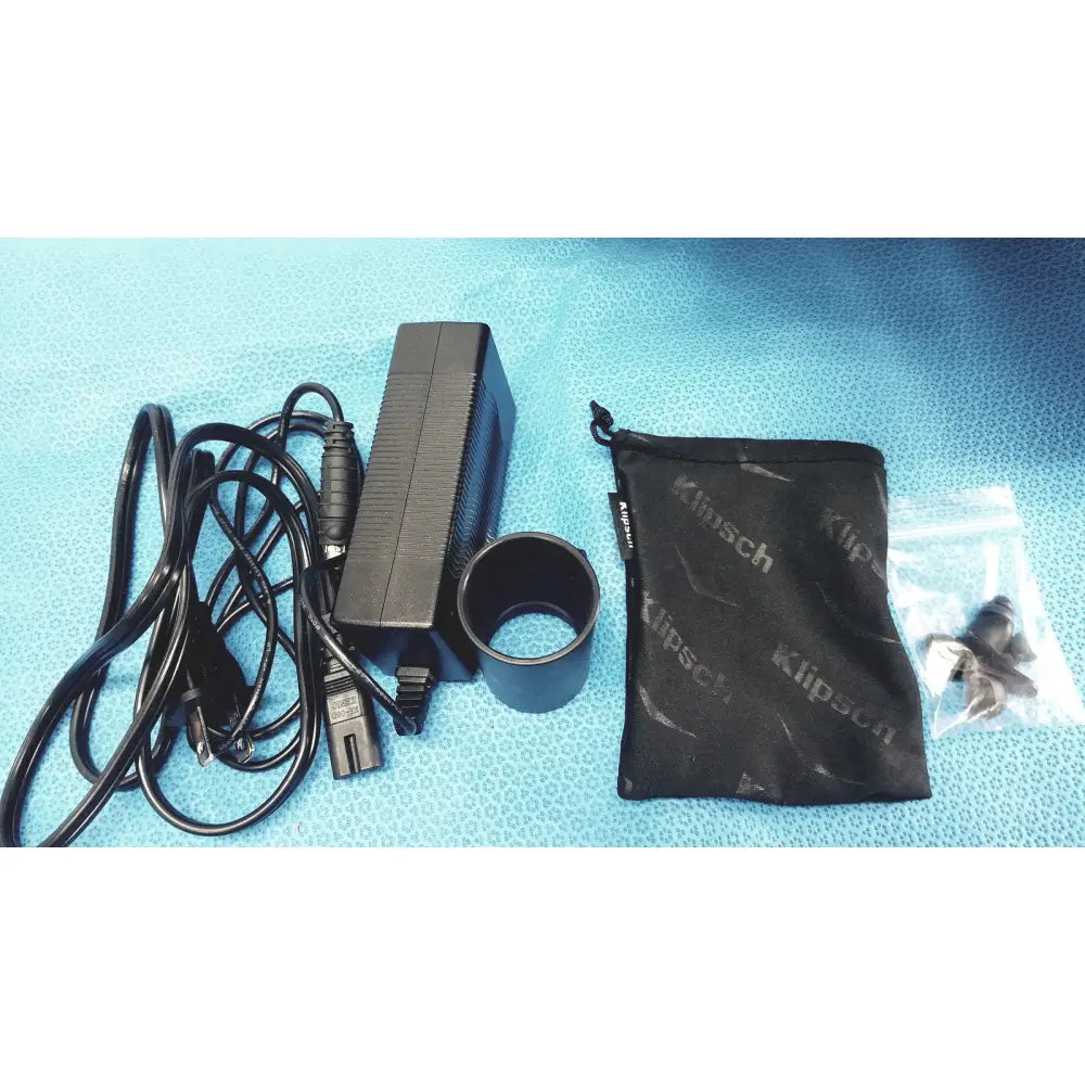 Black kipp and zon power adapter with coiled cable and accessories for globalmed telemedicine kit riester use