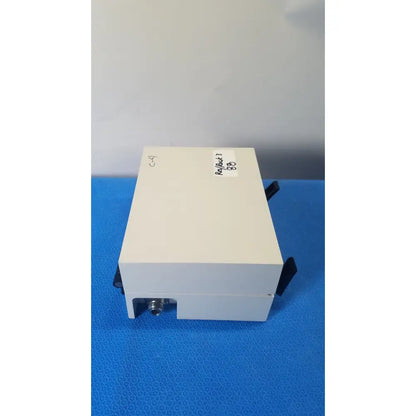 Off-white rectangular gms general microwave c/f-band 6.2-6.8 ghz receiver monitor with black brackets and metallic connector