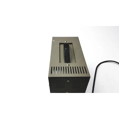 Black rectangular goldstar dc power supply unit gp 303 with matte finish and vertical ventilation slits for reuse medical applications