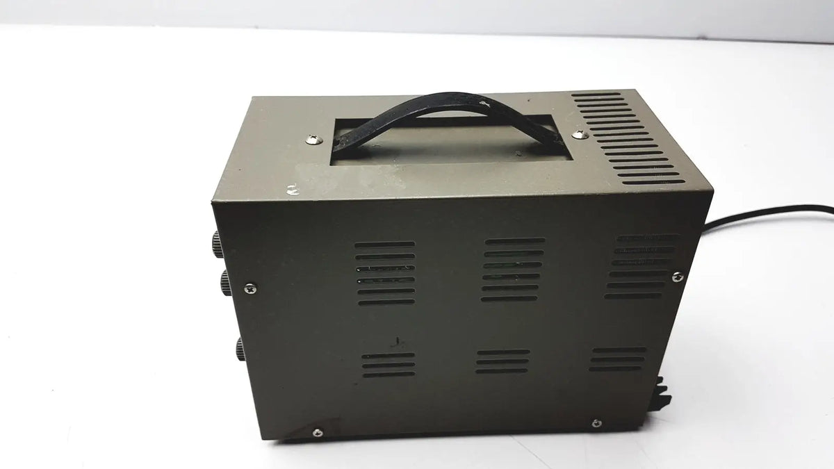 Black metal goldstar dc power supply gp 303 with handle and ventilation slots for reuse medical applications