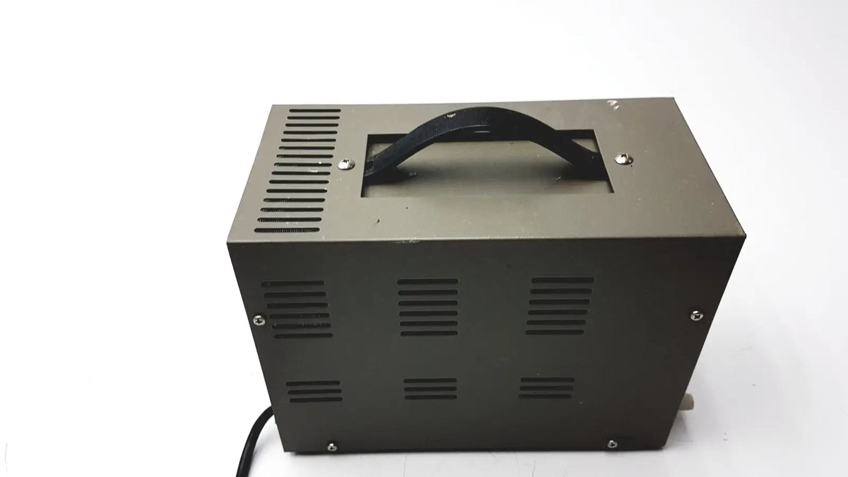 Dark gray metal goldstar dc power supply gp 303 with black handle and ventilation slits for reuse medical use
