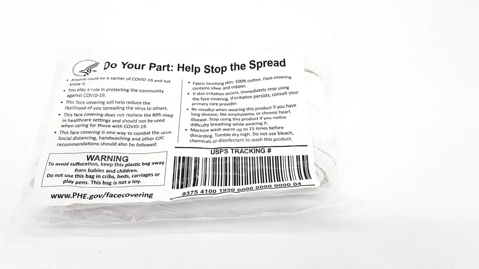 Reuse Medical Gov Face Covering Coviid 19 White Cloth Other Healthcare, Lab & Dental, second-hand product photo 1