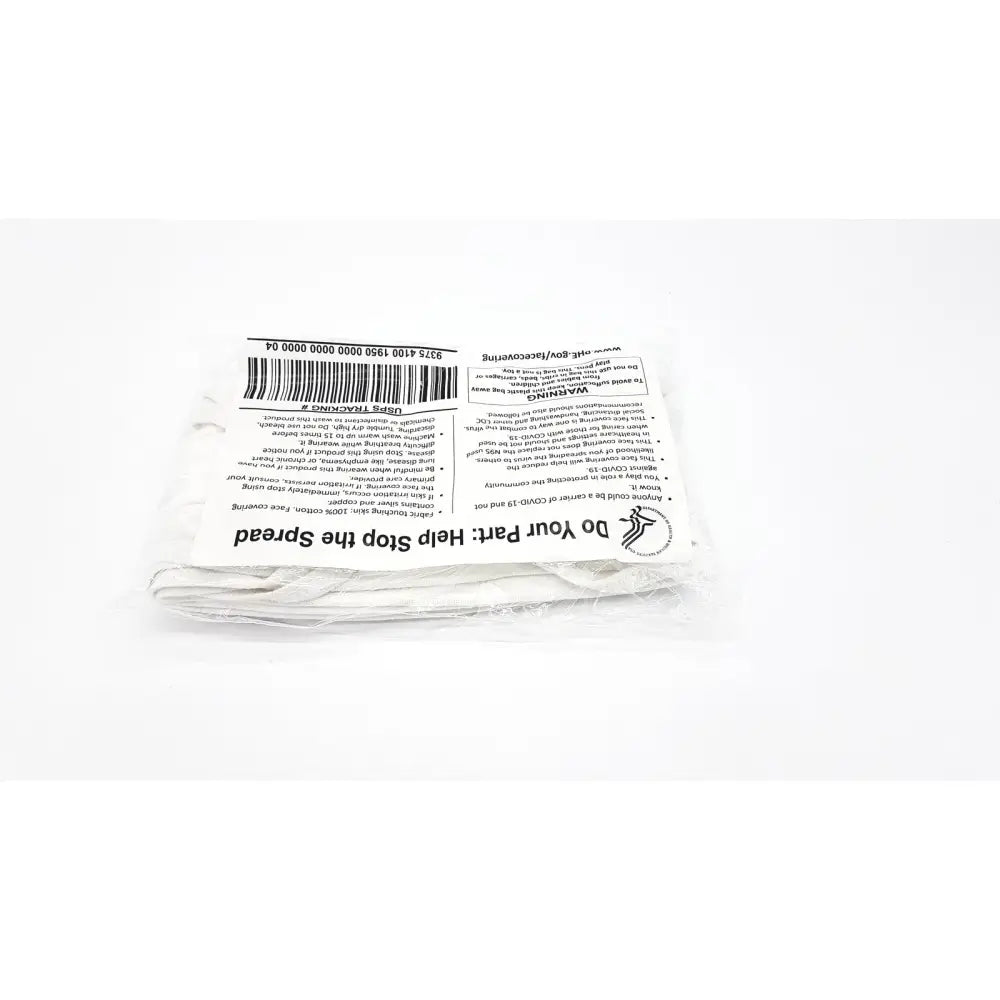 White paper gov face covering medical mask with printed text and barcode for face covering coviid protection