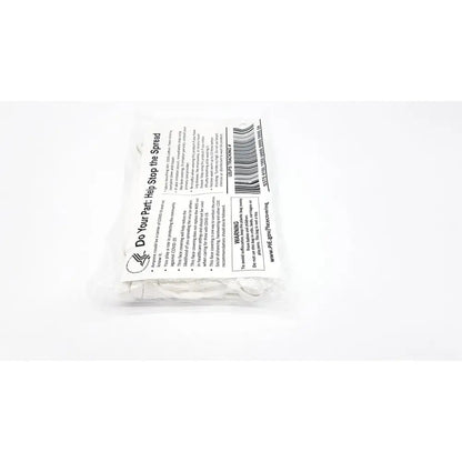 White plastic-wrapped gov face covering packaging showing back side with printed text and barcode for face covering coviid use