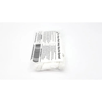 A clear plastic bag containing gov face covering covid 19 white soft cloth face masks for protective use