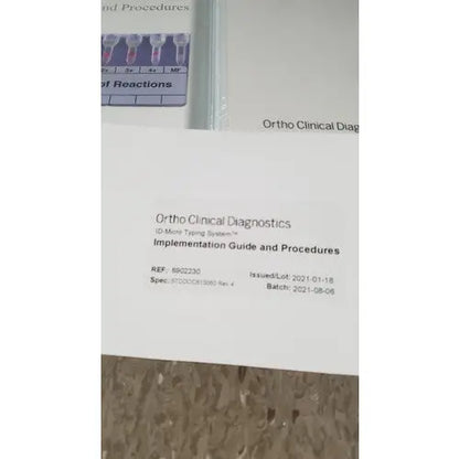 Orthoclinical diagnostics id more typing system manual white cover with black text for grifols cards and dilution trays reuse medical use
