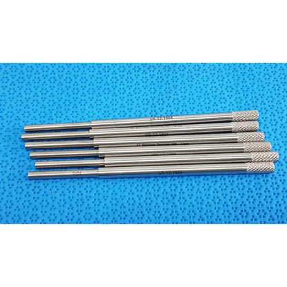 Set of seven german stainless steel surgical scalpel handle alignment rods with knurled ends and engraved markings