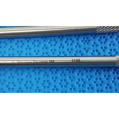 Stainless steel surgical scalpel handle gS12.1604 with textured grip and engraved markings made of german stainless steel