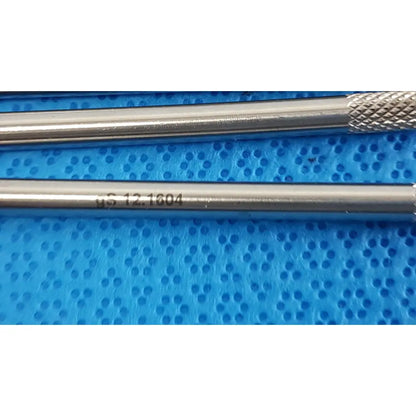 Silver german stainless steel surgical scalpel handle with textured grip and engraved markings for precise use
