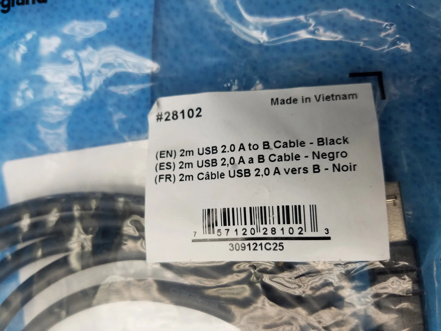 Black usb 2.0 a to b cable 2 meters long packaged for use with gse eyecon 9400 pharmacy optical pill counter
