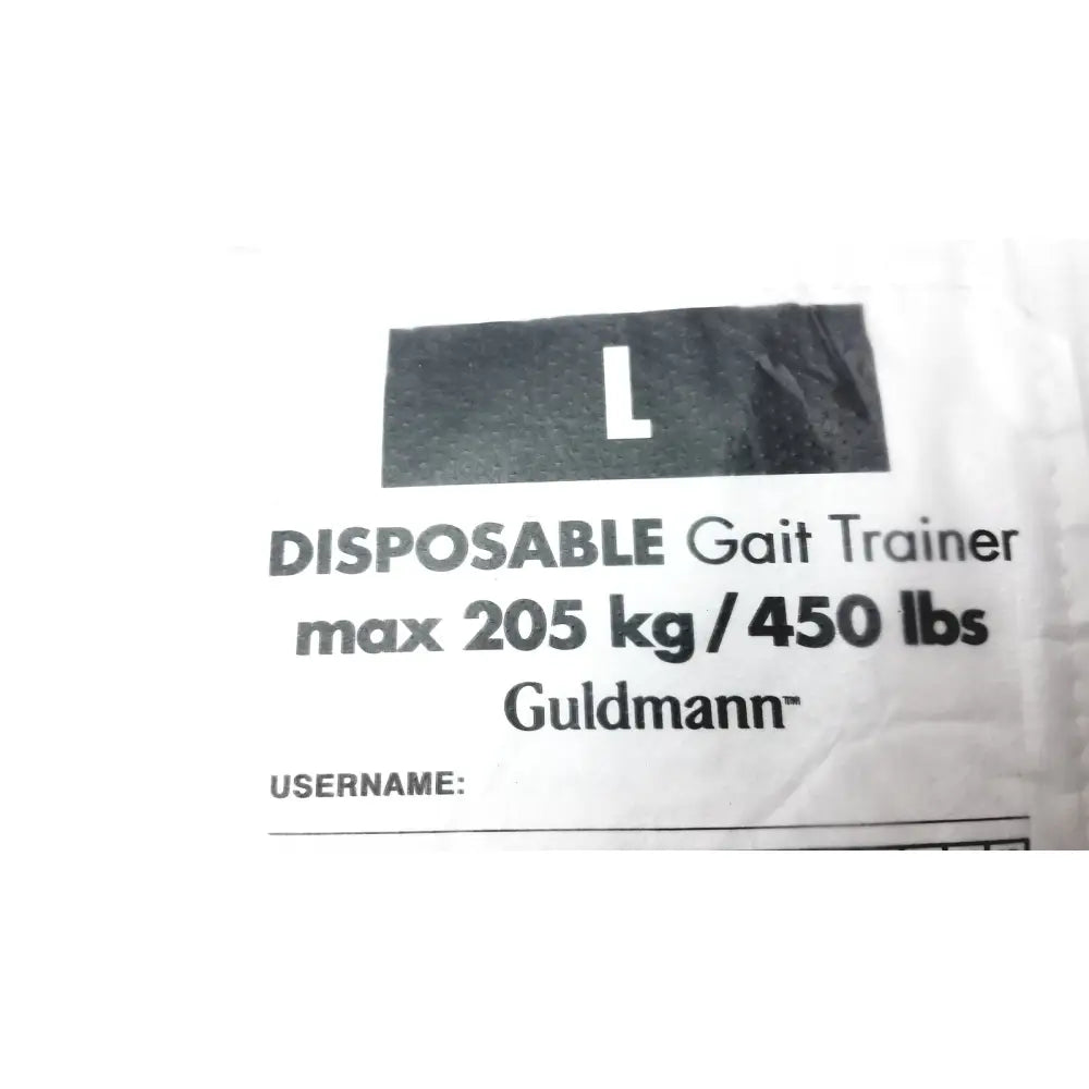 Guldmann disposable gait trainer max 205 kg 450 lbs size large in black text on white packaging for patient support