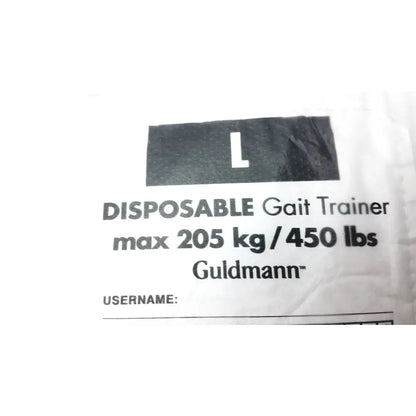 Guldmann disposable gait trainer max 205 kg 450 lbs size large in black text on white packaging for patient support
