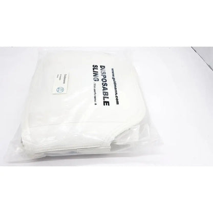 White disposable micro plus sling in clear plastic packaging by guldmann with max 250kg capacity