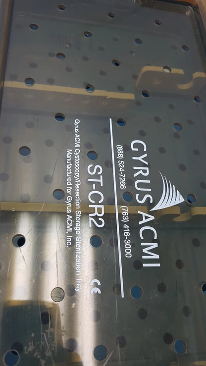 Clear plastic perforated gyrus acmi endoscope storage tray for sterilization and organized endoscope storage