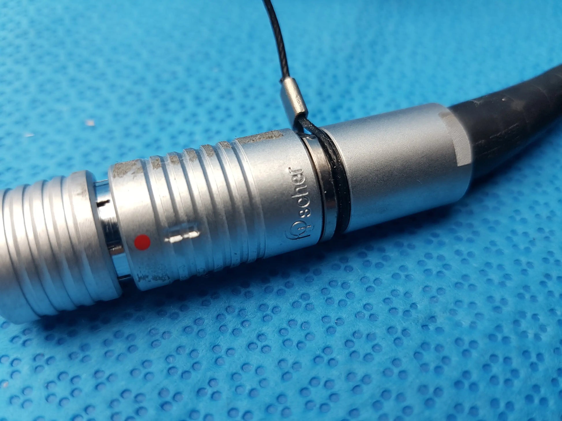 Silver metallic xlr audio connector with black cable and red indicator dot for compatible endoscopic camera head h10-0008