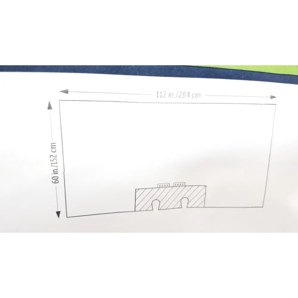 Minimalist black and white technical drawing of orthoarts shoulder split drape with two bottom slots and dimension markings