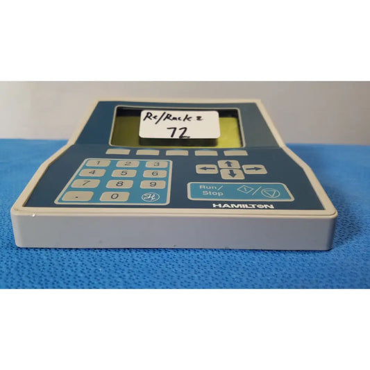 Hamilton 2373-01 keypad controller with blue and gray plastic casing for liquid handling and reuse medical systems