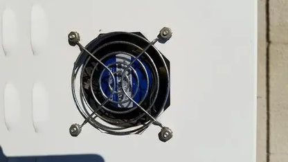 Black circular fan with metal protective grille and blue hub for harvey sterilemax st75935 reuse medical device