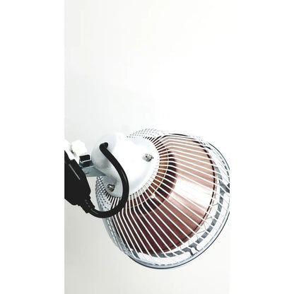 White and black heat tdp lamp infrared tall with rolling stand featuring a circular metal grille and copper heating element